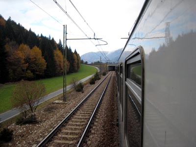 Looking out at the Alps from the train